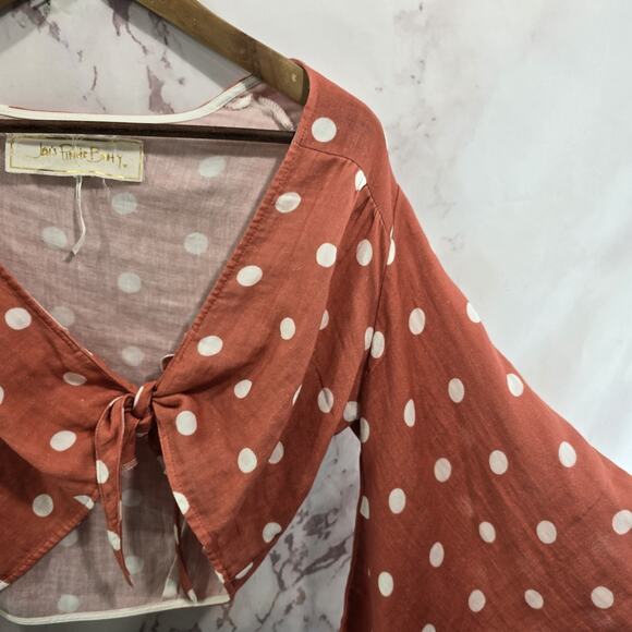 Jens Pirate Booty Womens Small Pink Crop Polka Dot Assymetric Sleeve Tie Knot - Picture 11 of 13